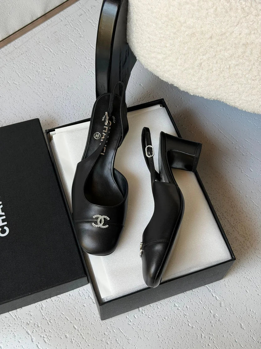 Chanel Crystal CC Lambskin Slingback Block-Heel Pump