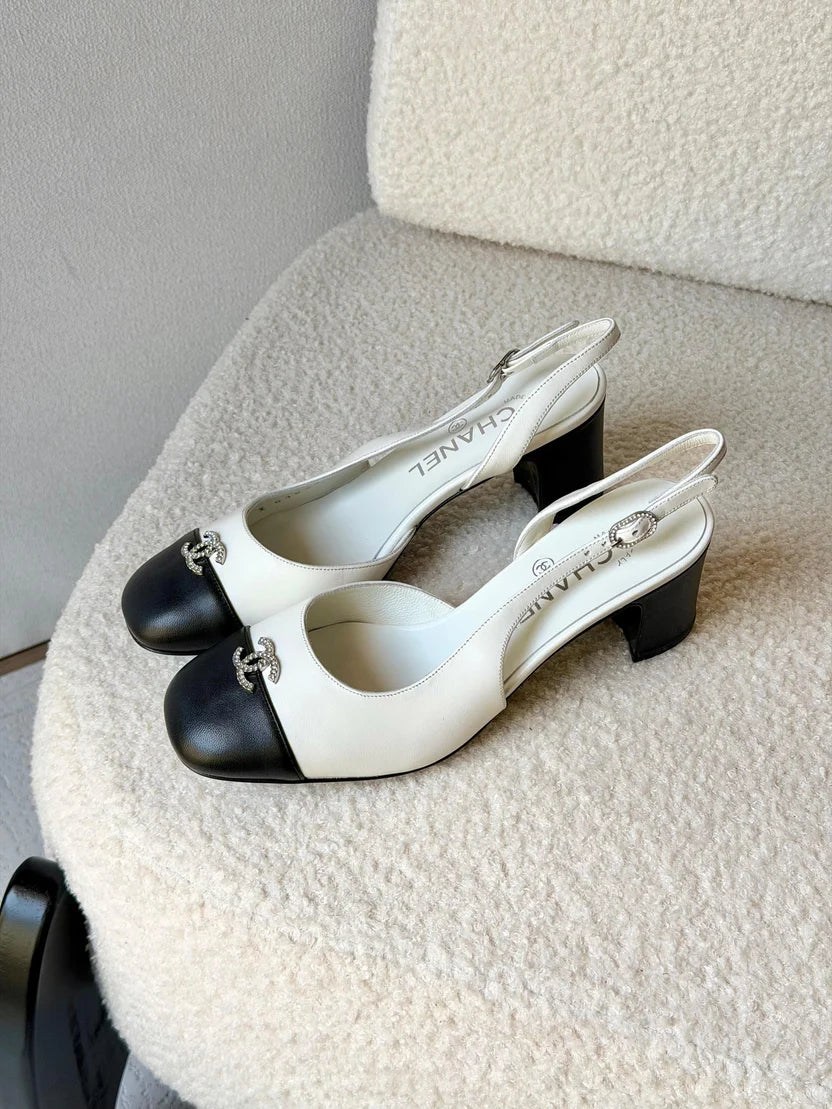 Chanel Crystal CC Lambskin Slingback Block-Heel Pump