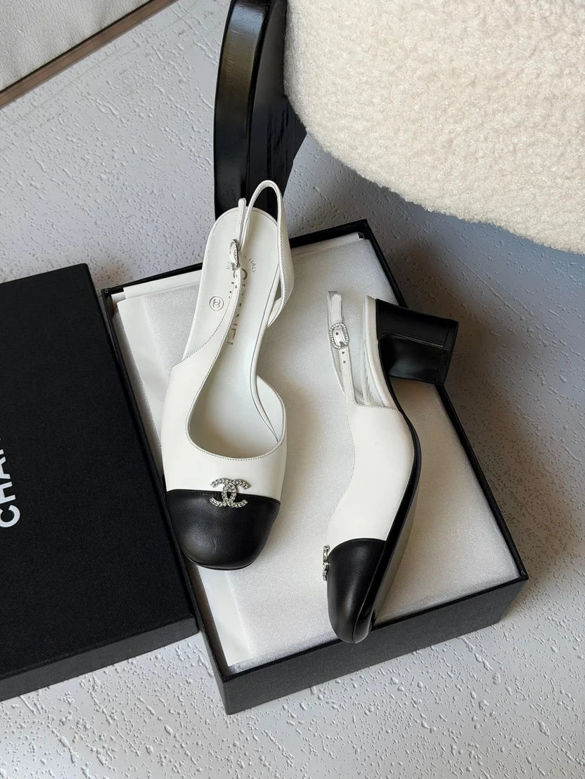Chanel Crystal CC Lambskin Slingback Block-Heel Pump