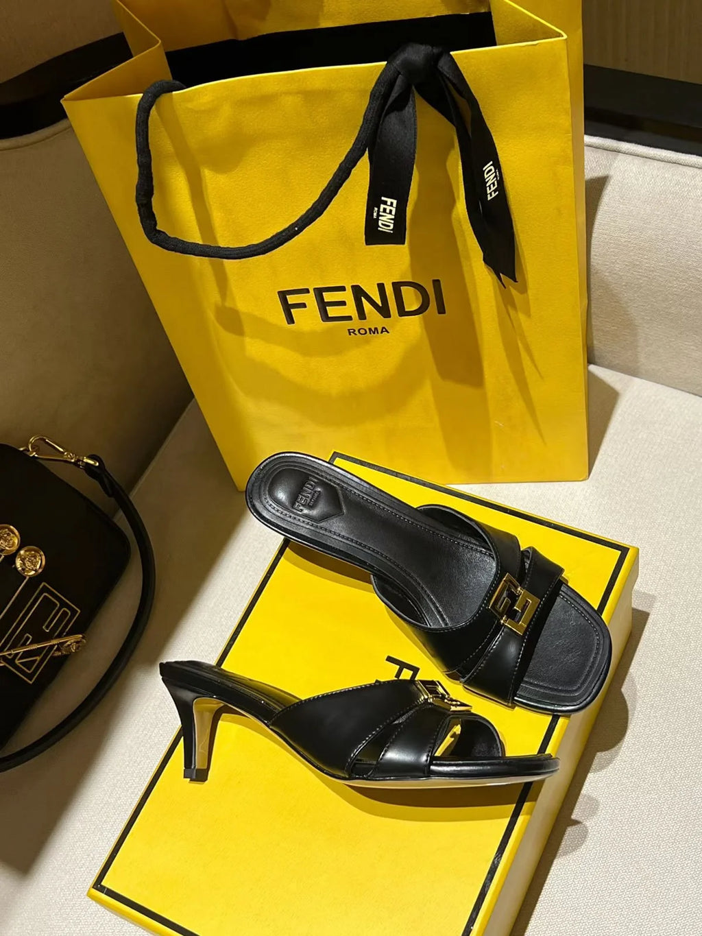 Fendi Metallic Ffold Slip-On Sandals