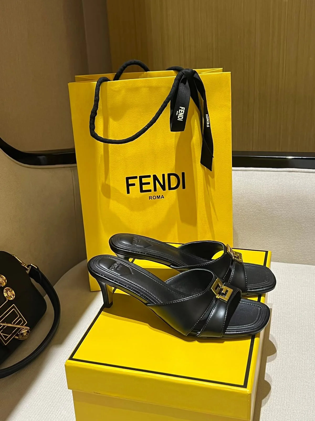 Fendi Metallic Ffold Slip-On Sandals