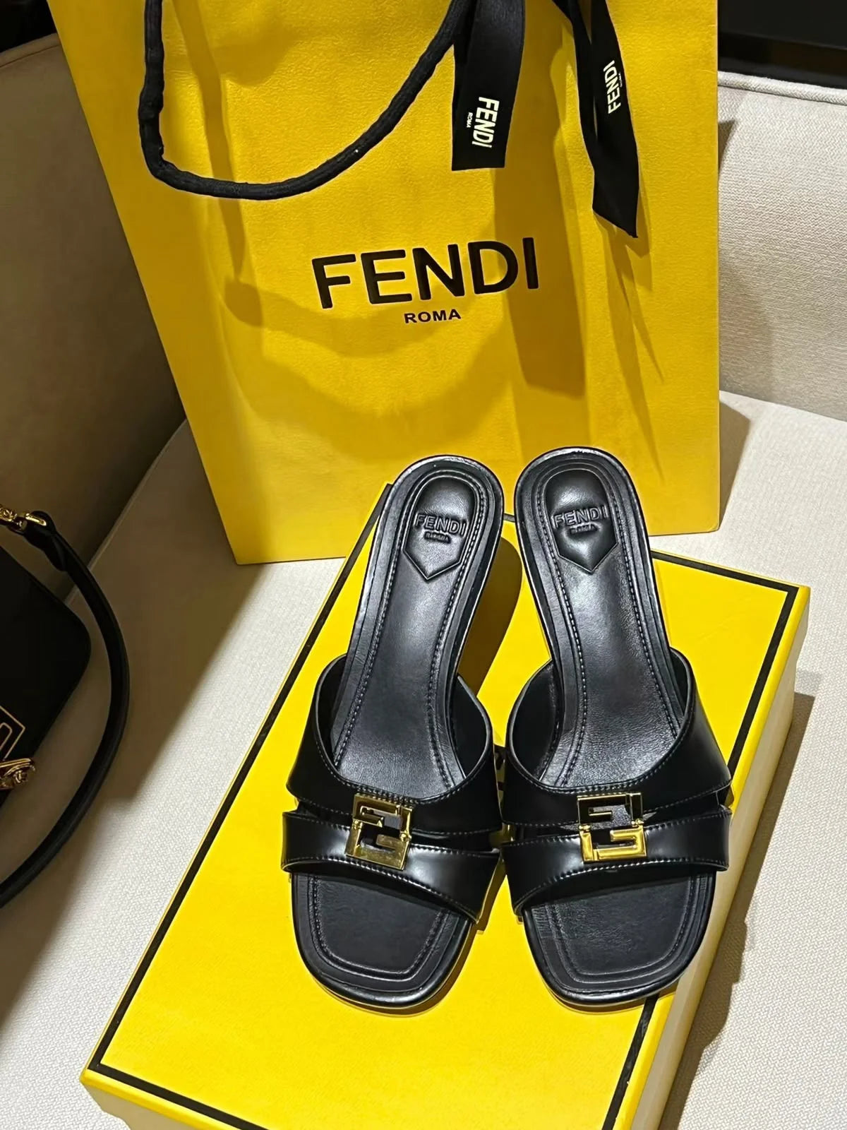 Fendi Metallic Ffold Slip-On Sandals