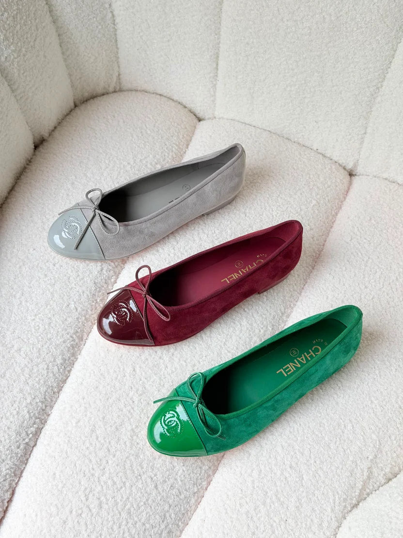 Chanel Burgundy Velvet and Leather CC Ballet Flats