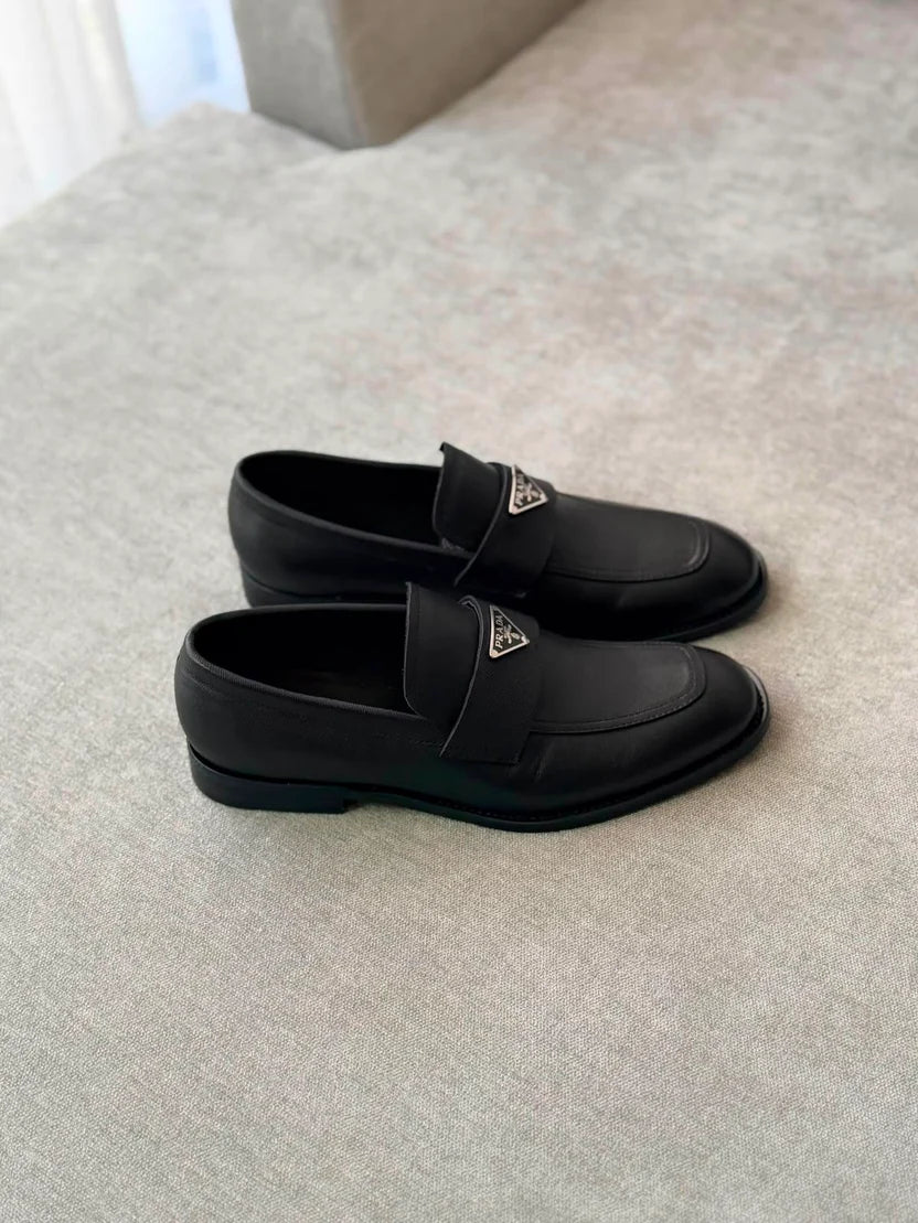 Prada Logo-Plaque Saffiano Leather Loafers