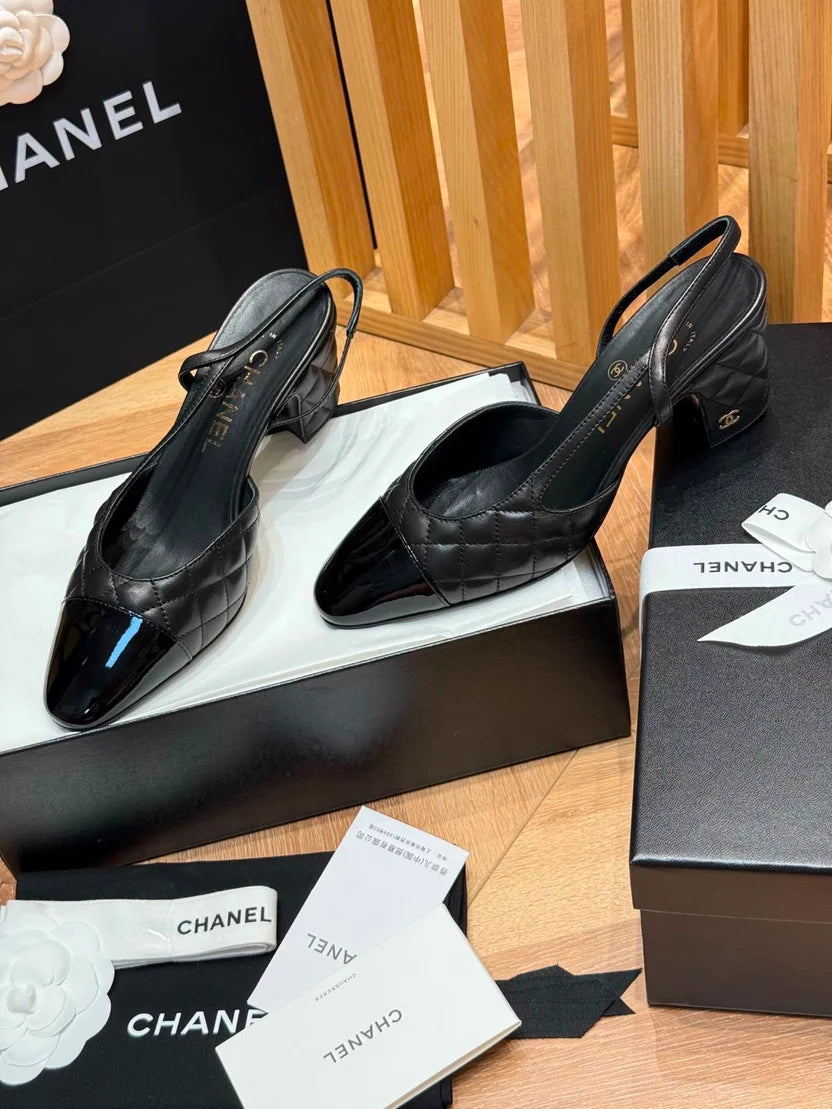 Chanel Slingbacks Lamb & Varnished Calf Black