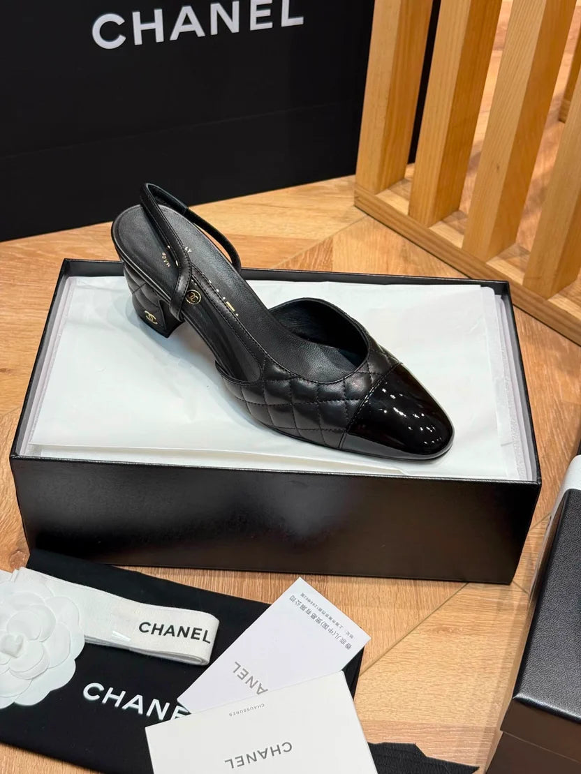 Chanel Slingbacks Lamb & Varnished Calf Black