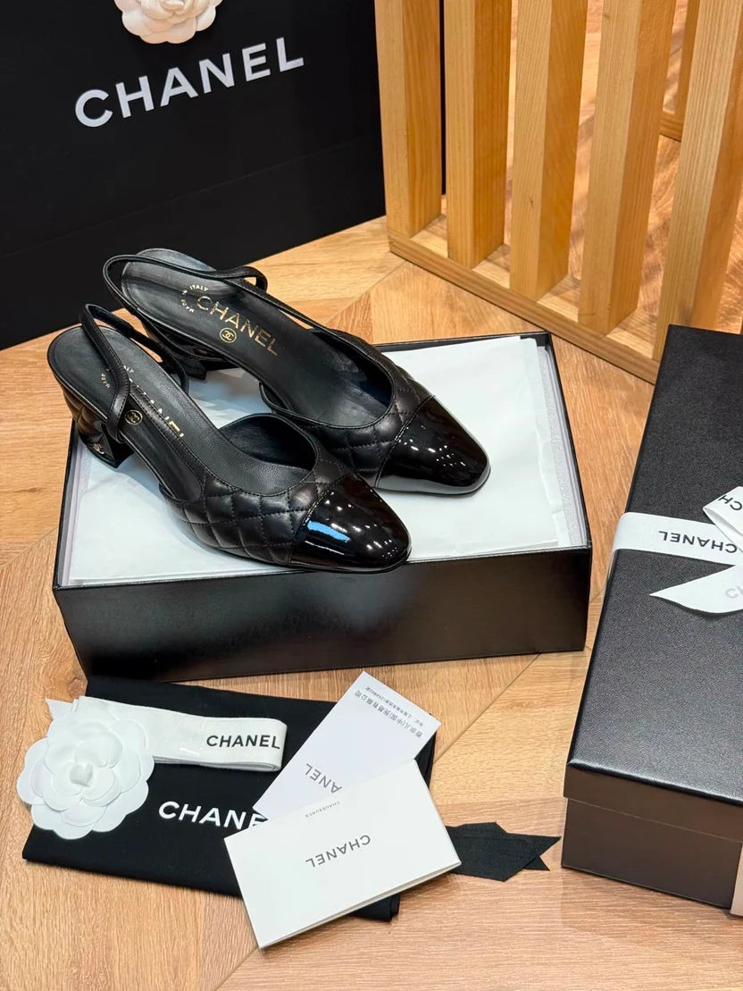 Chanel Slingbacks Lamb & Varnished Calf Black