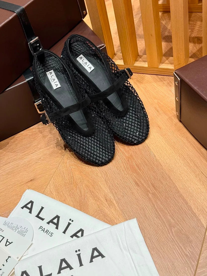 Alaia Fishnet Ballet Flats in Crystal Mesh