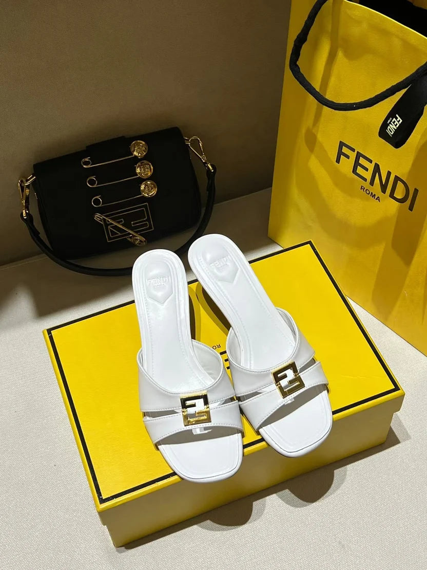 Fendi Metallic Ffold Slip-On Sandals