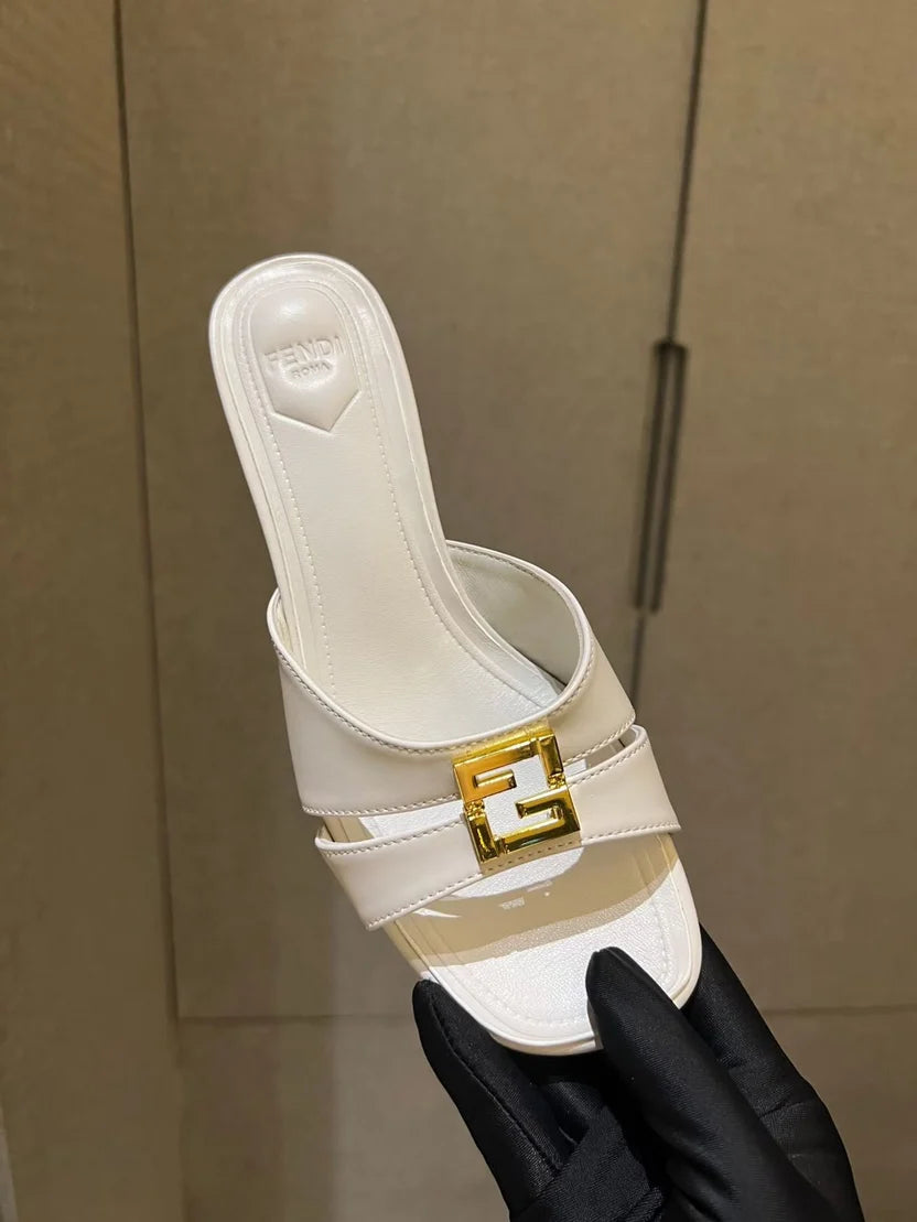 Fendi Metallic Ffold Slip-On Sandals