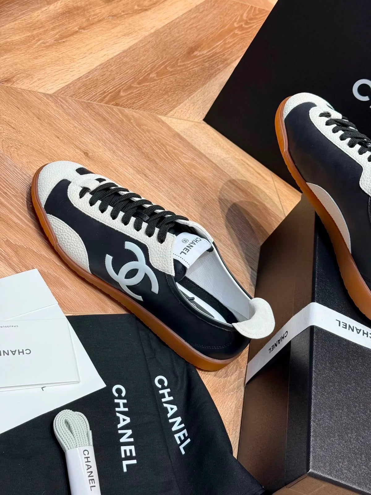 Chanel Calfskin Embossed Suede Sneakers