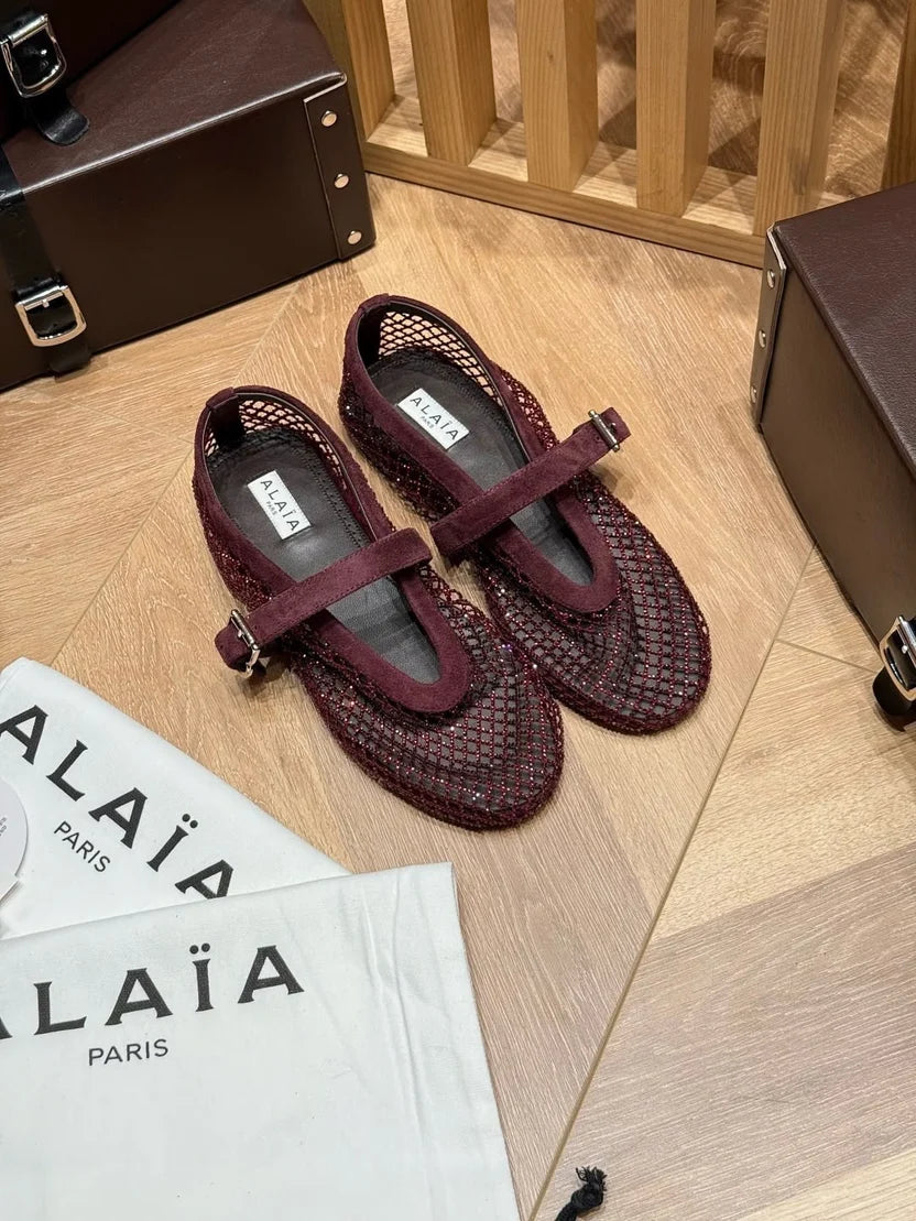 Alaia Beaded Mesh Ballet Flats