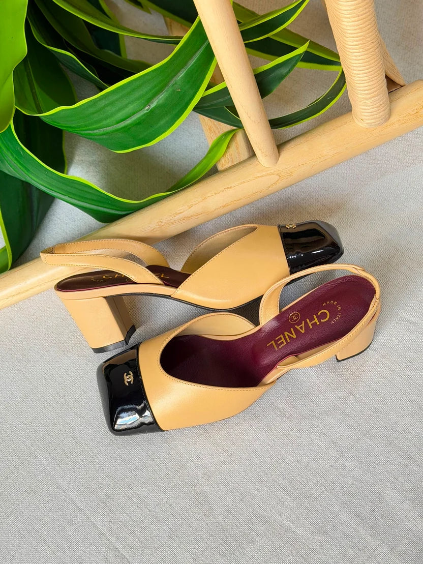 Chanel Lambskin & Patent Calfskin Slingbacks