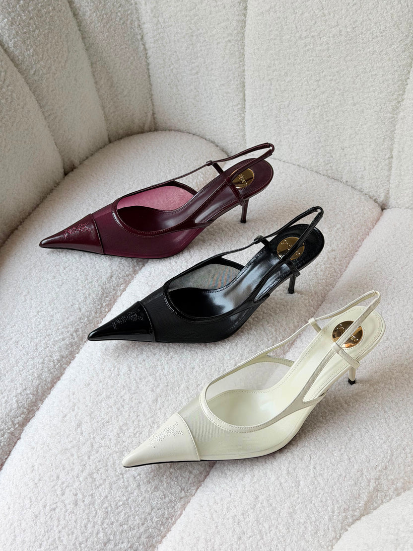 YSL Renée Cassandre-Embroidered Mesh Slingback Pumps