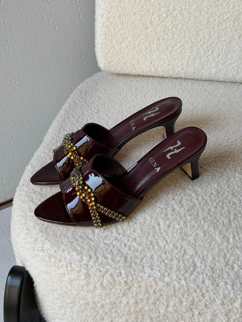Gina Celine Mules in Chestnut Patent