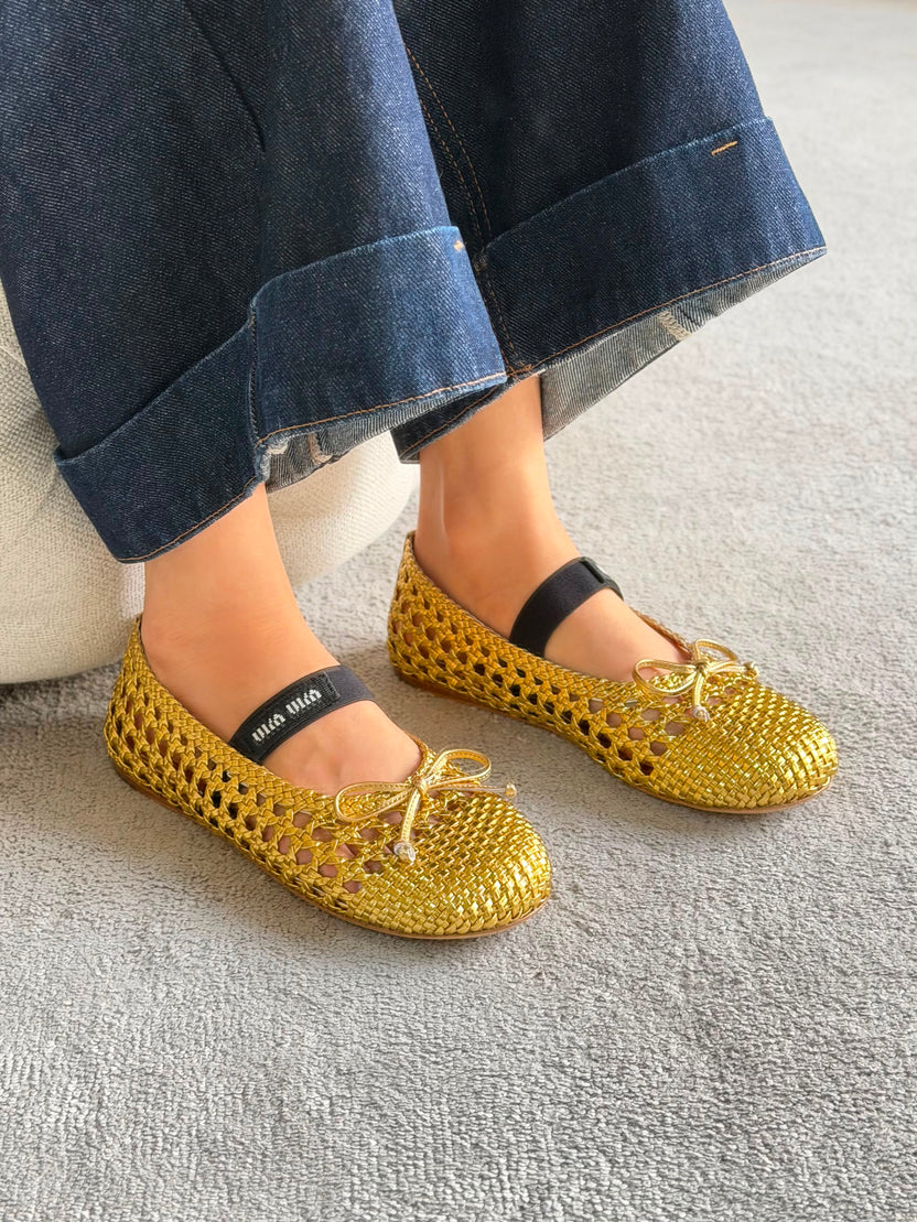 Miu Miu Ballet Flats Woven Mordoré Nappa Leather