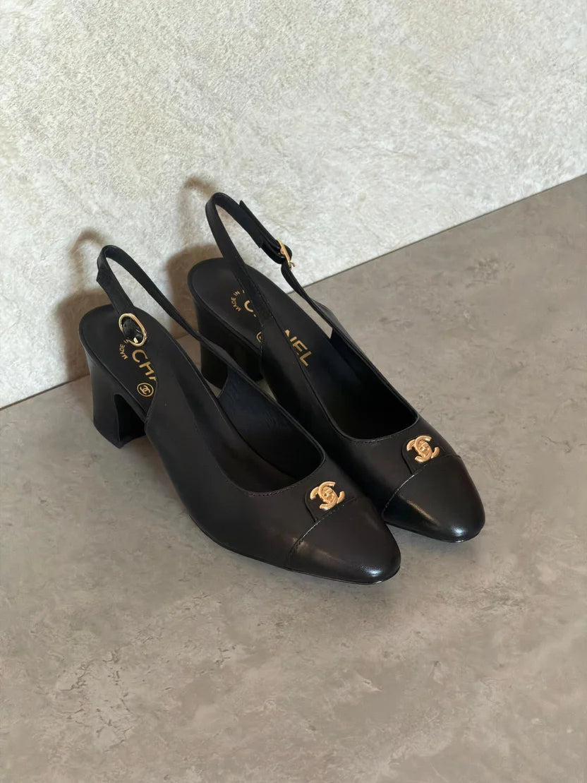 Chanel Canvas & Leather Slingback Pumps