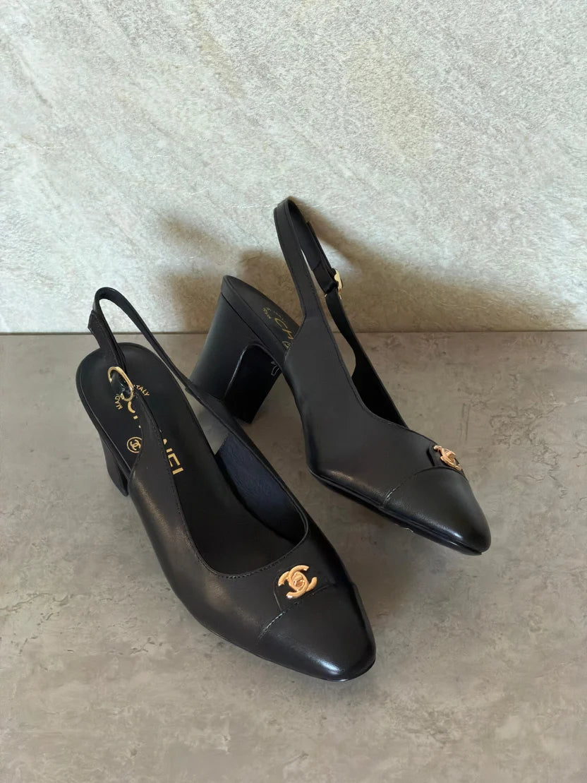 Chanel Canvas & Leather Slingback Pumps
