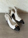 Chanel Canvas & Leather Slingback Pumps