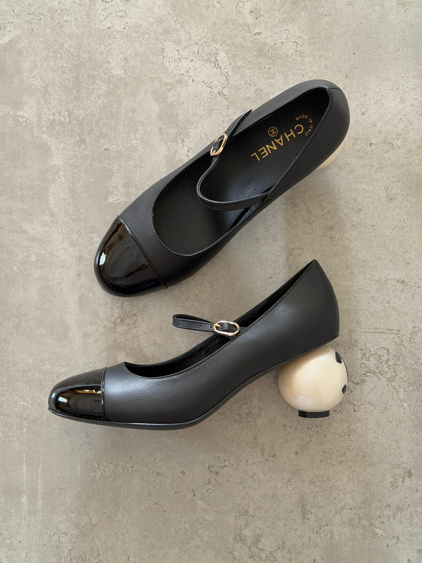 Chanel Mary Janes Lambskin, Patent Calfskin & Imitation Pearls