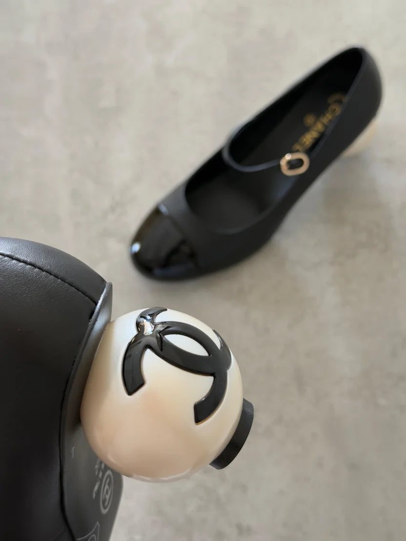 Chanel Mary Janes Lambskin, Patent Calfskin & Imitation Pearls