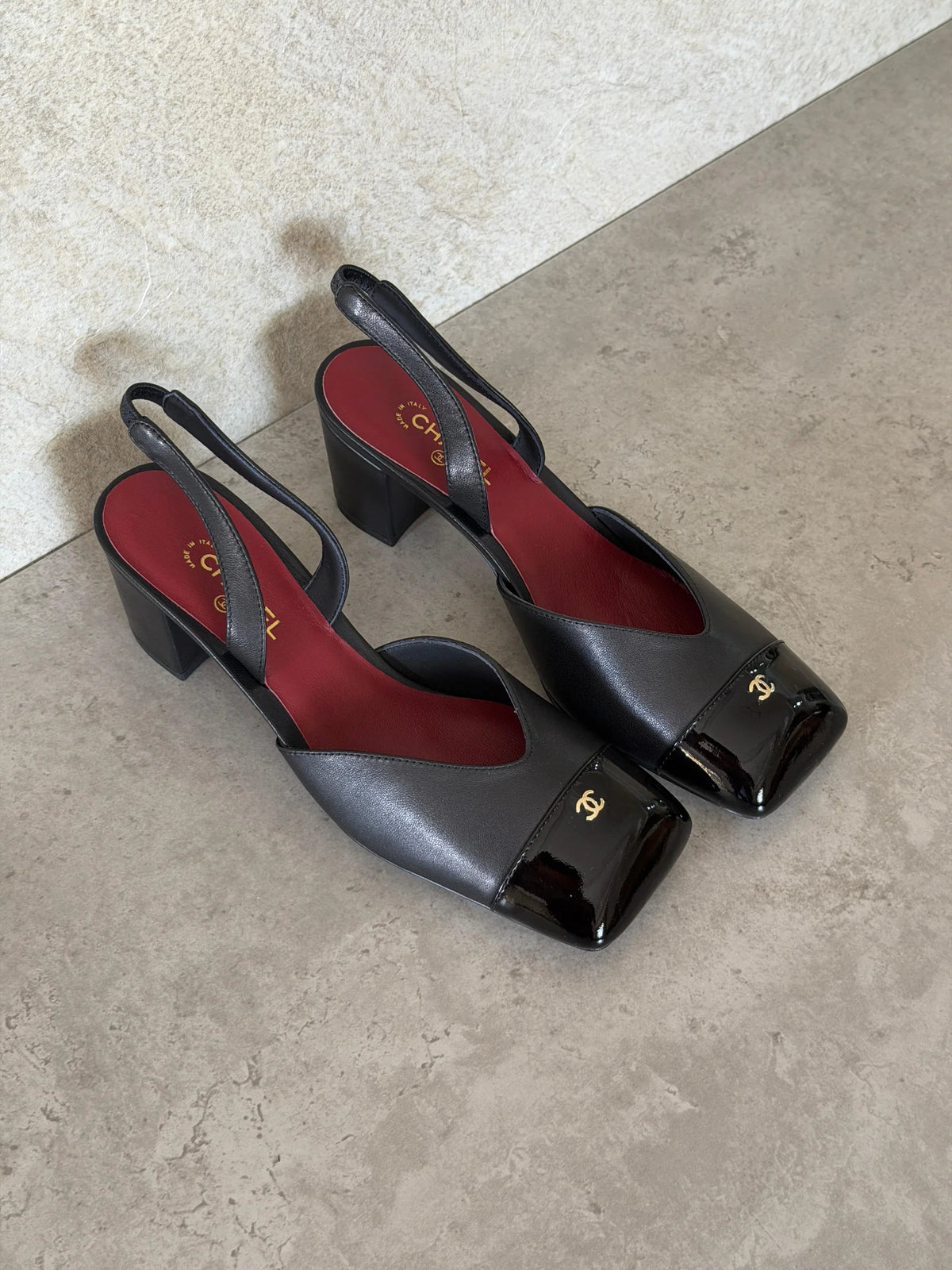 Chanel Lambskin and Patent Calfskin Slingback Pumps
