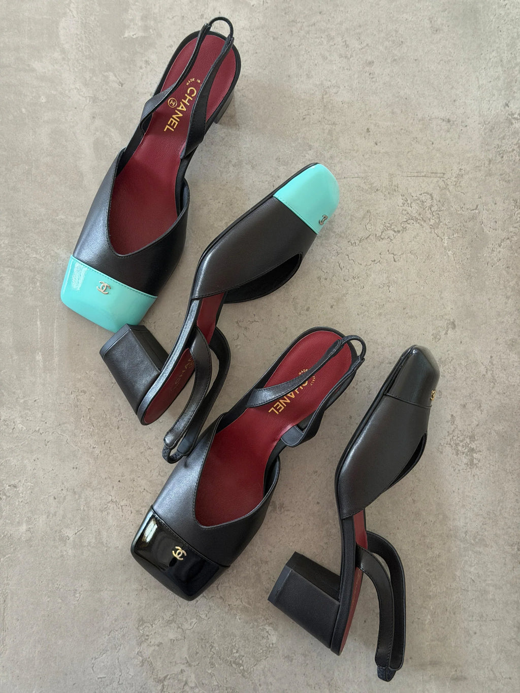Chanel Lambskin and Patent Calfskin Slingback Pumps