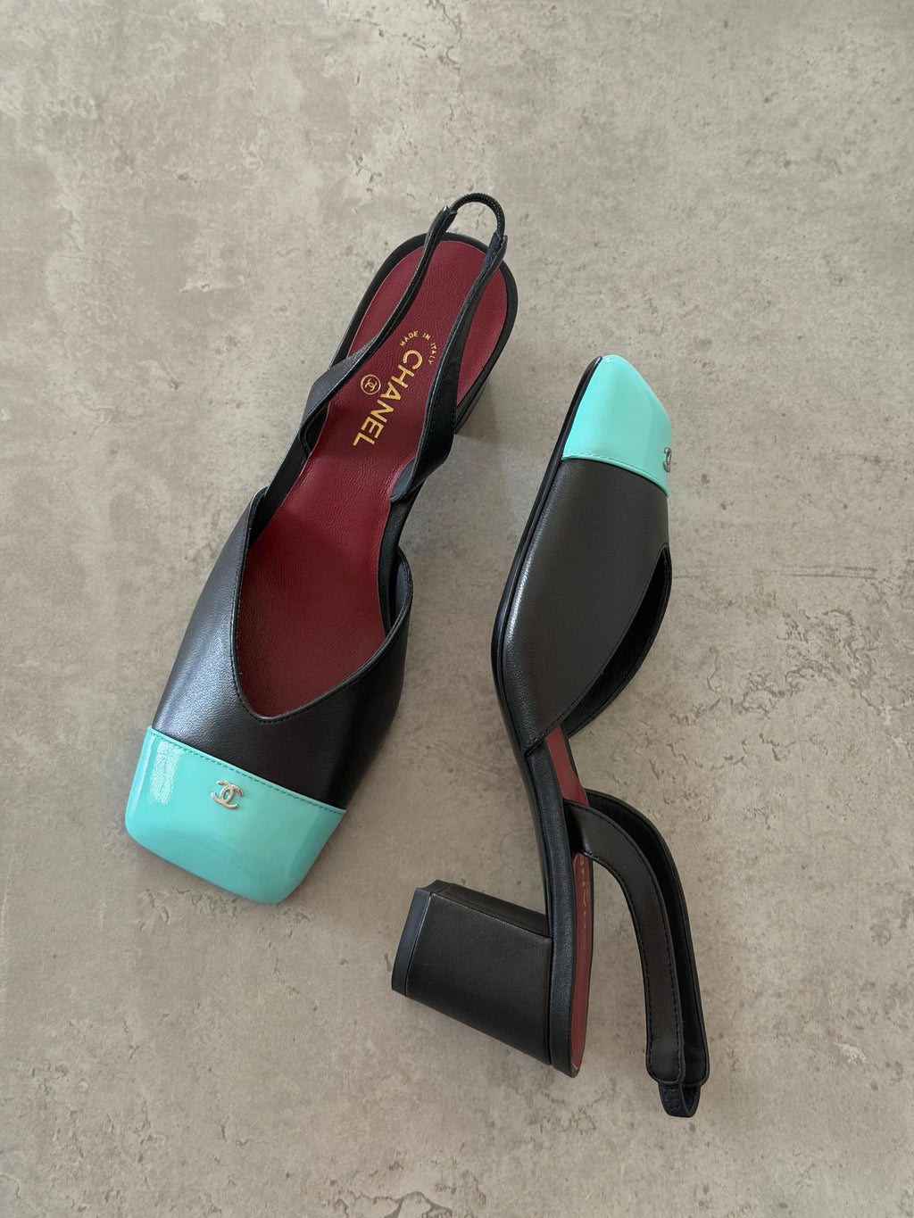 Chanel Lambskin and Patent Calfskin Slingback Pumps
