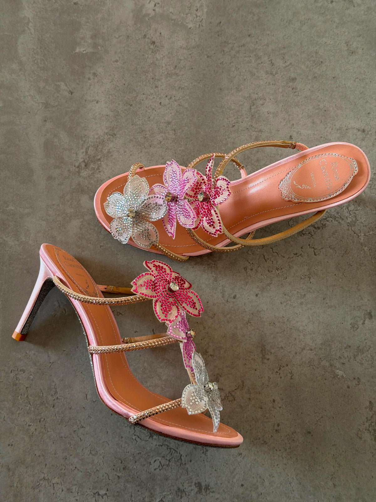 Rene Caovilla Peach Flower Sandal