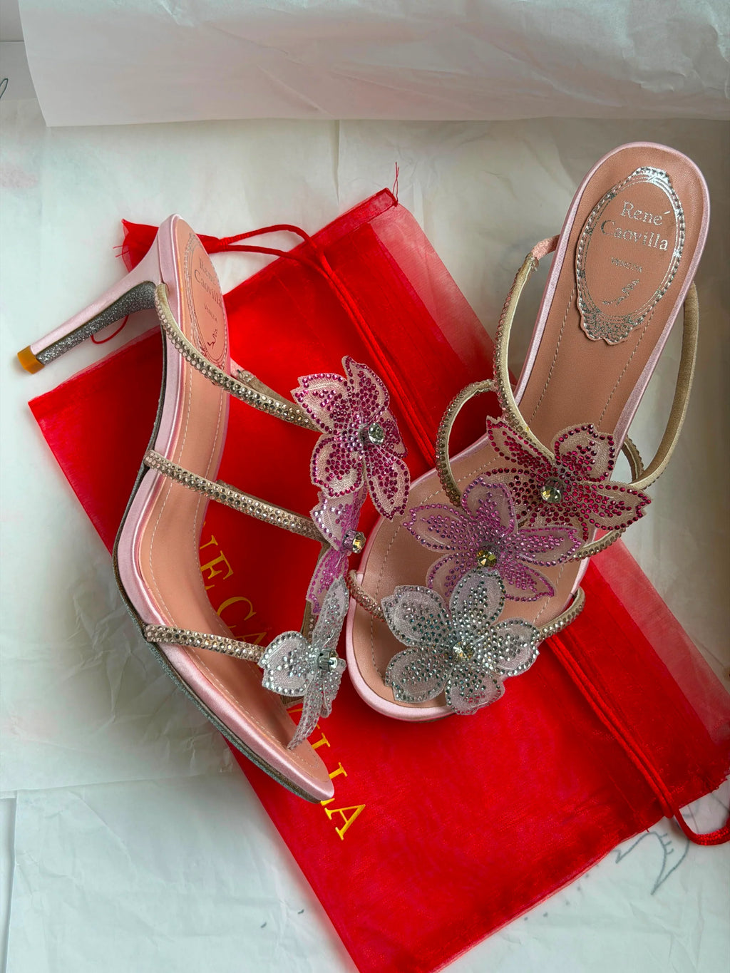 Rene Caovilla Peach Flower Sandal