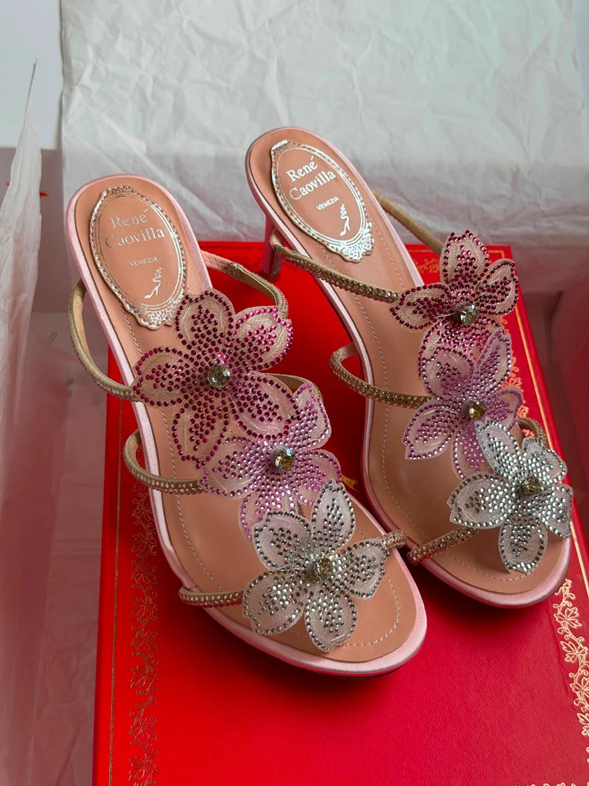 Rene Caovilla Peach Flower Sandal