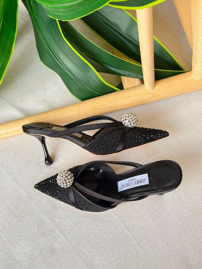 Jimmy Choo Vivi Crystal-Embellished Pointed-Toe Mules
