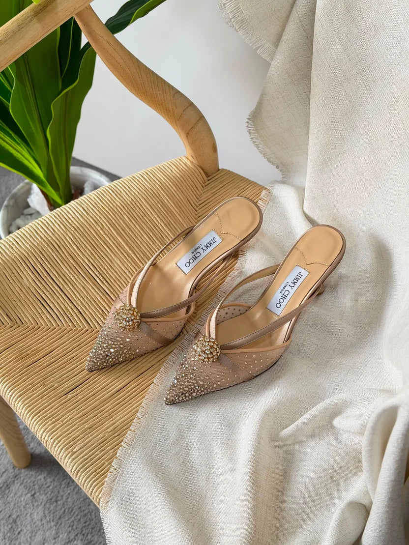 Jimmy Choo Vivi Crystal-Embellished Pointed-Toe Mules