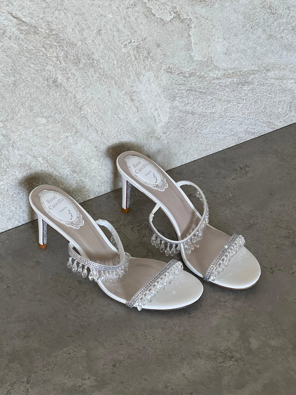 Rene Caovilla Satin Chandelier Heeled Mules