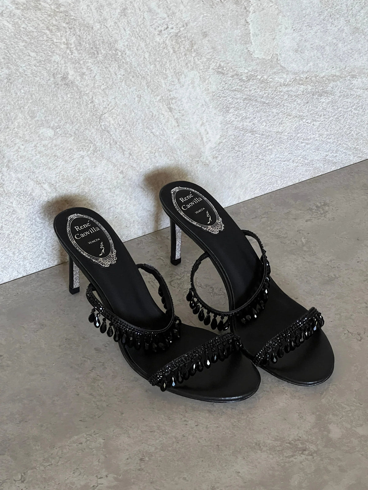 Rene Caovilla Satin Chandelier Heeled Mules