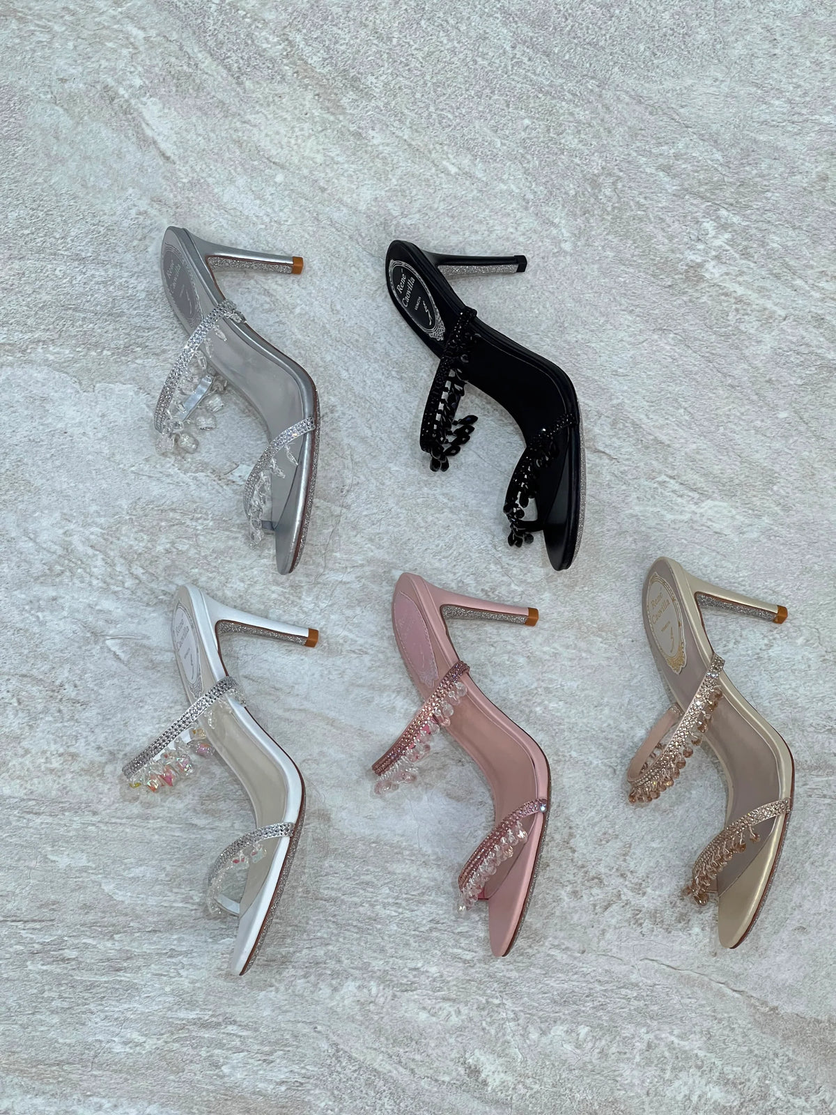 Rene Caovilla Satin Chandelier Heeled Mules