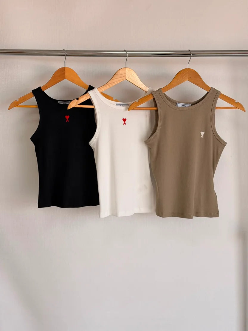 Ami Paris White Cotton Ami de Coeur Tank Top
