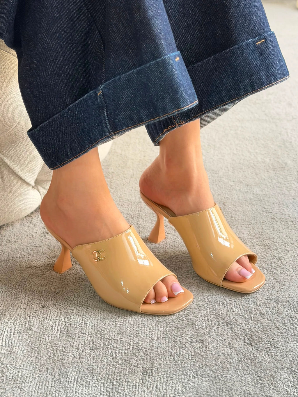 Chanel Patent Calfskin Heeled Mules