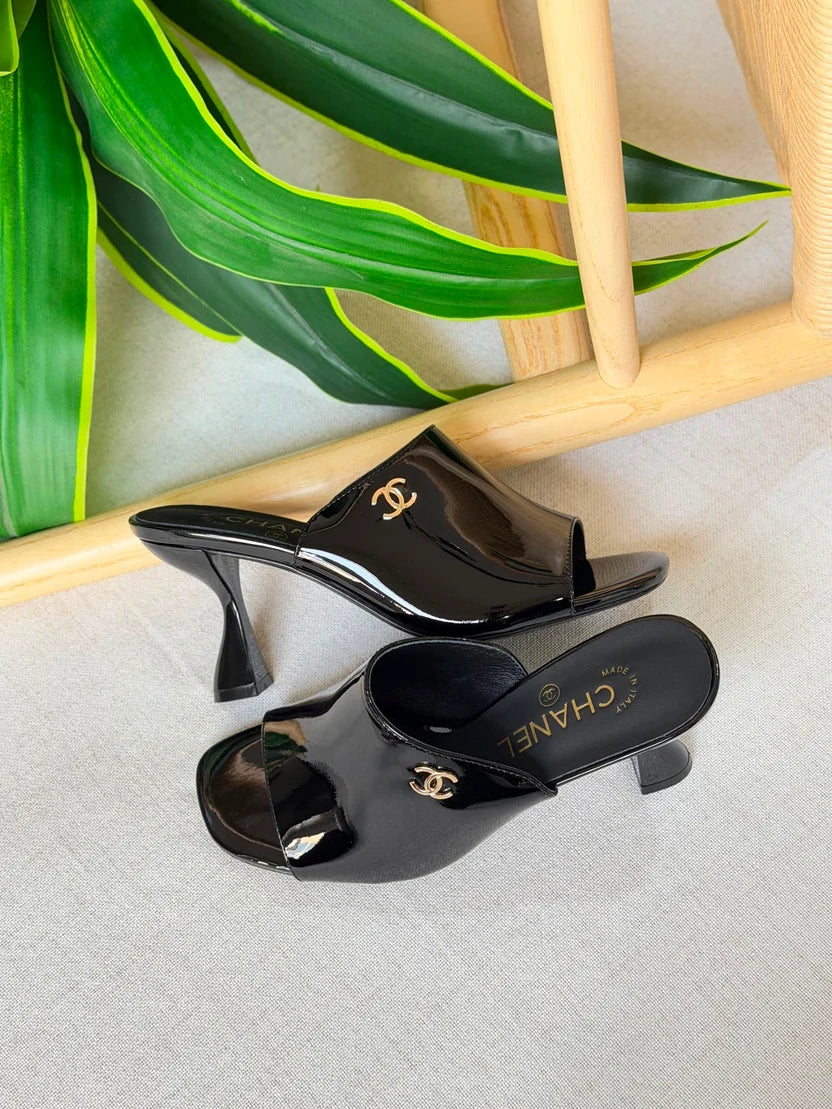 Chanel Patent Calfskin Heeled Mules