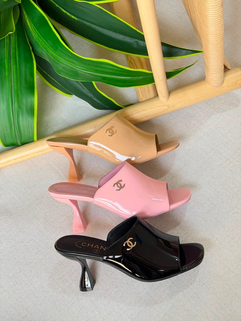 Chanel Patent Calfskin Heeled Mules