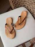 Saint Laurent Pool Knotted Leather and Raffia Flip-Flops