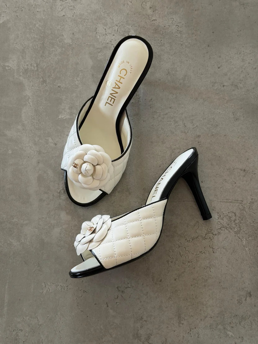 Chanel Camellia Quilted Lambskin Mule Sandals