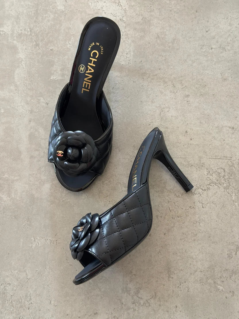 Chanel Camellia Quilted Lambskin Mule Sandals