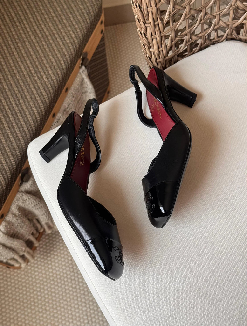 Chanel Lambskin & Patent Calfskin Slingbacks
