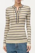 Chanel Ecru and Black Cashmere and Silk Striped Pullover