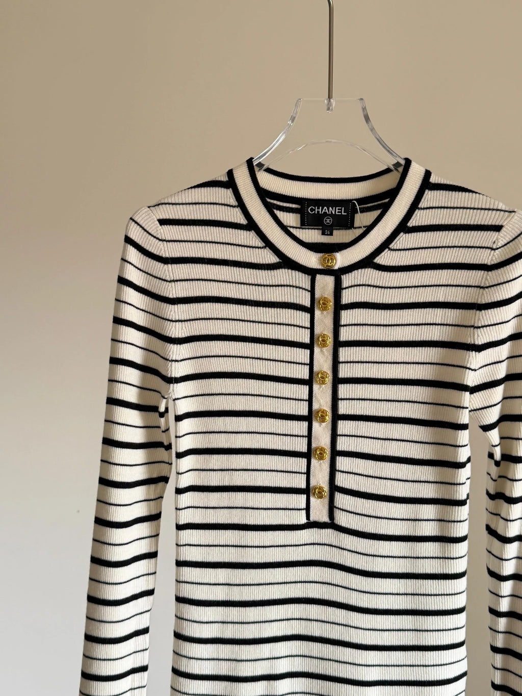 Chanel Ecru and Black Cashmere and Silk Striped Pullover