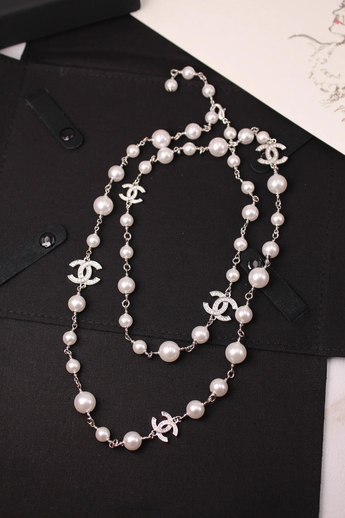 Chanel Crystal CC Star & Tear-Drop Charm Necklace & Earrings Set