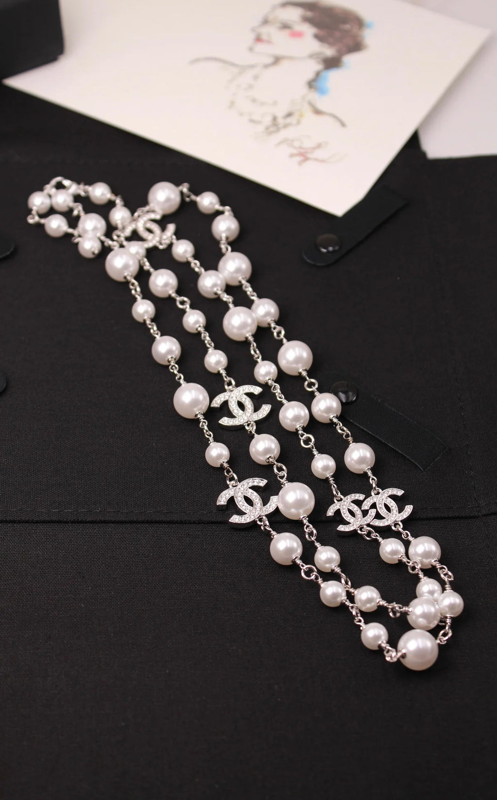 Chanel Crystal CC Star & Tear-Drop Charm Necklace & Earrings Set