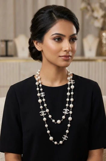 Chanel Crystal CC Star & Tear-Drop Charm Necklace & Earrings Set