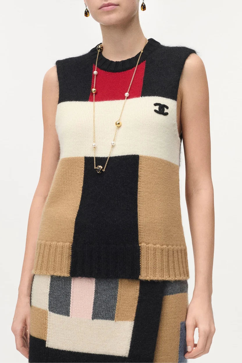 Chanel Cashmere and Wool Colorblock Knit Top